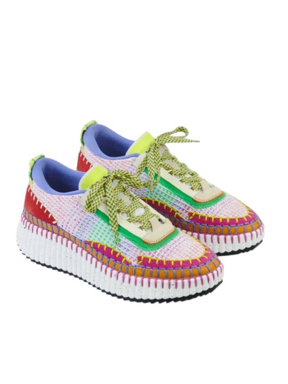 Chloe Nama Mesh Running Sneakers Trainers Womens 40 9.5 Red Pink Lace Up Rainbow